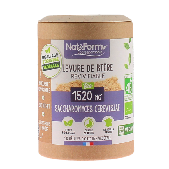 Levure de bière revivifiable bio Nat&Form - pot de 90 gélules
