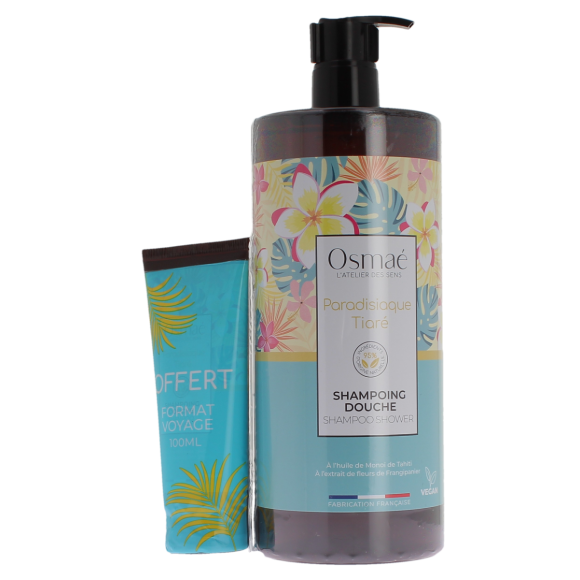 Shampoing douche paradisiaque tiaré Osmaé - flacon d'1L + tube de 100ml offert