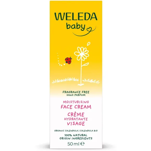Crème hydratante visage Calendula bio sans parfum Weleda Baby - tube de 50ml 