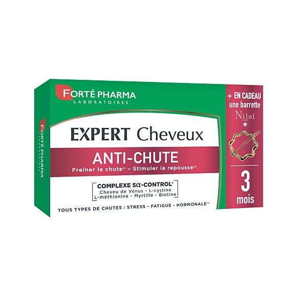 Expert cheveux anti-chute Forté pharma - boîte de 90 comprimés + une barrette offerte