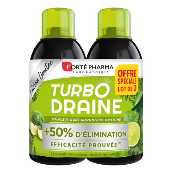 Turbo Draine goût citron vert et menthe Forté Pharma - lot de 2 bouteilles de 500ml offre spéciale