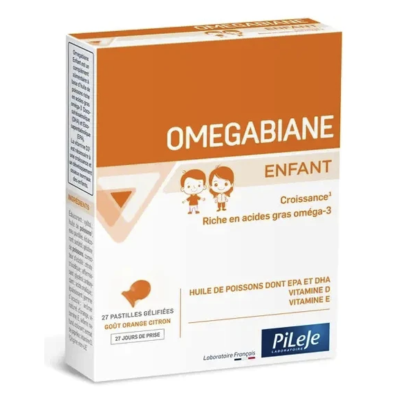 Omegabiane enfant oméga 3, vitamines D et E Pileje - boîte de 27 pastilles gélifiées goût orange citron