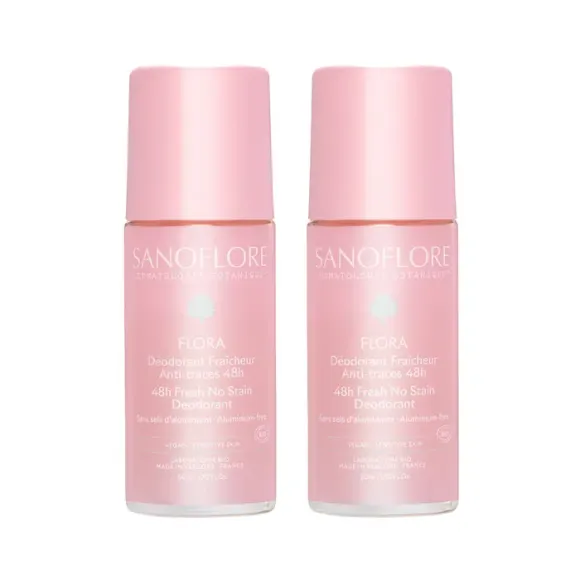 Flora déodorant efficacité 48h bio Sanoflore - lot de 2 roll-on de 50 ml