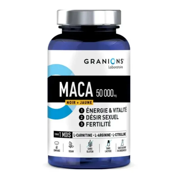 Maca noir + jaune 50000mg Granions - pot de 60 gélules 