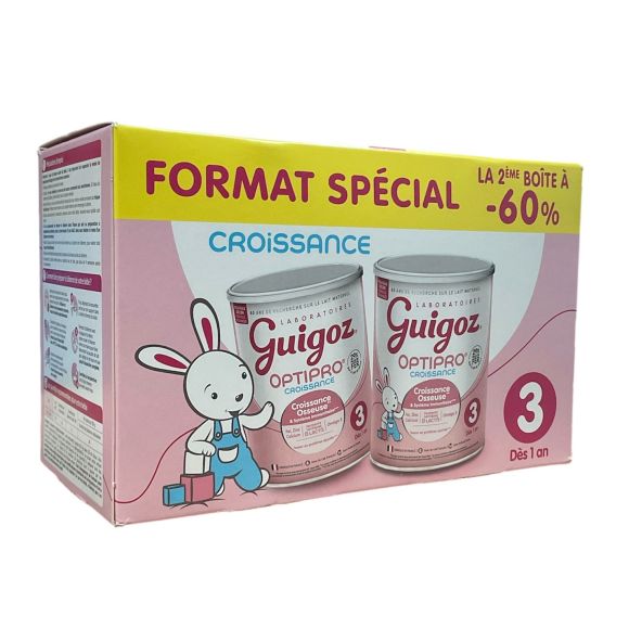 Optipro Lait en poudre croissance 3 dès 1 an Guigoz - lot de 2 pots de 780g offre spéciale