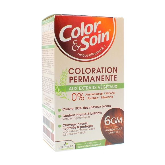 Color & Soin Coloration permanente aux extraits végétaux blond foncé cannelle 6GM Les 3 Chênes - kit de 4 produits