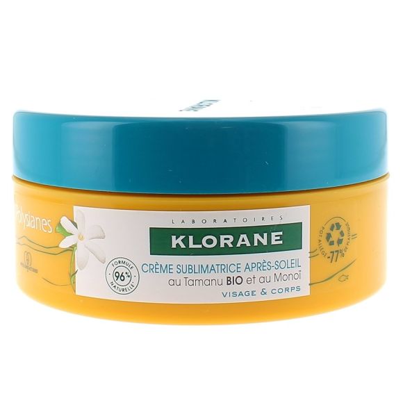 Crème sublimatrice après-soleil visage et corps polysianes au tamanu bio et au monoï Klorane - pot de 200 ml