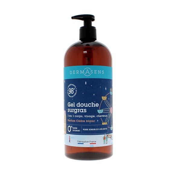 Dermasens gel douche surgras parfumé Cèdre blanc Marque Verte - flacon pompe de 1L