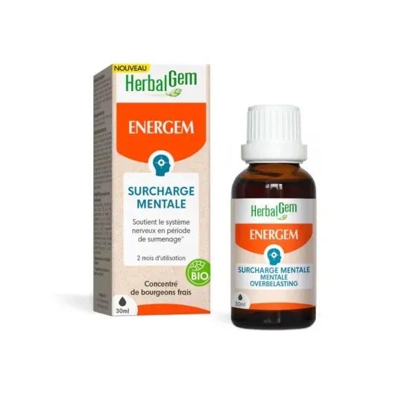 Energem surcharge mentale bio Herbalgem - flacon compte-gouttes de 30ml
