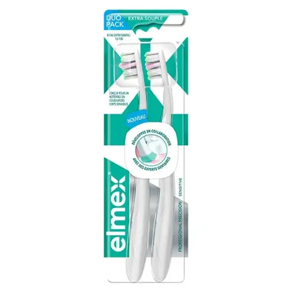 Brosse à dents extra-souple Professionnal Precision Sensitive Elmex - 2 brosses à dents