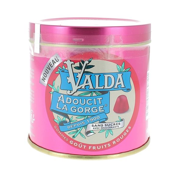 Gomme à mâcher sans sucres goût fruits rouges Valda - pot de 140g