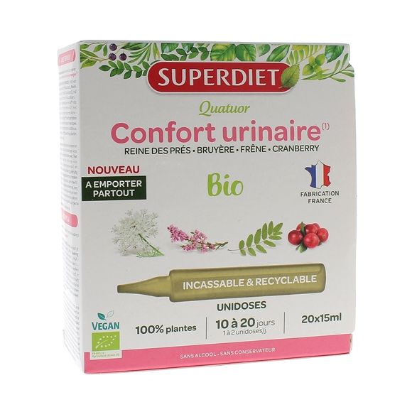 Quatuor Confort urinaire bio Superdiet - boîte de 20 unidoses de 15ml