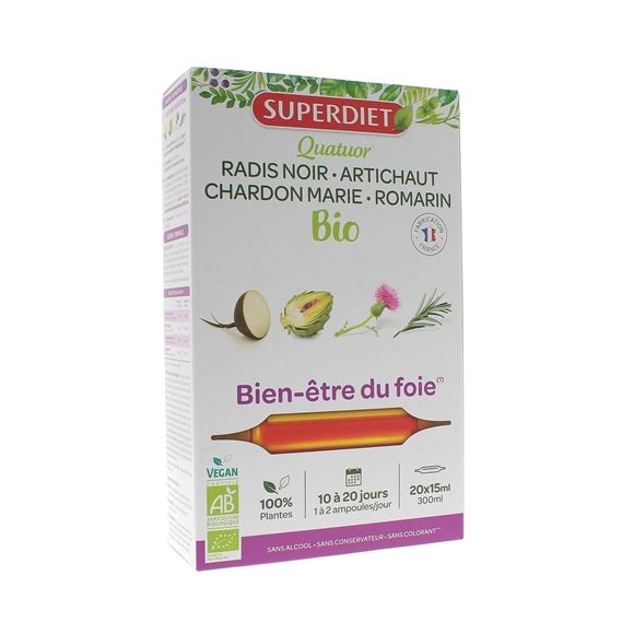 Quatuor bien-être du foie Bio Super Diet - boîte de 20 ampoules