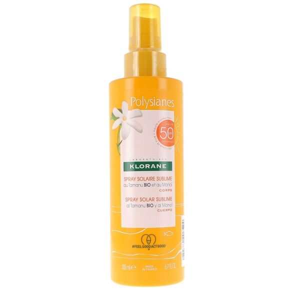 Spray solaire corps sublime polysianes au tamanu BIO et monoi spf 50 Klorane - spray de 200 ml