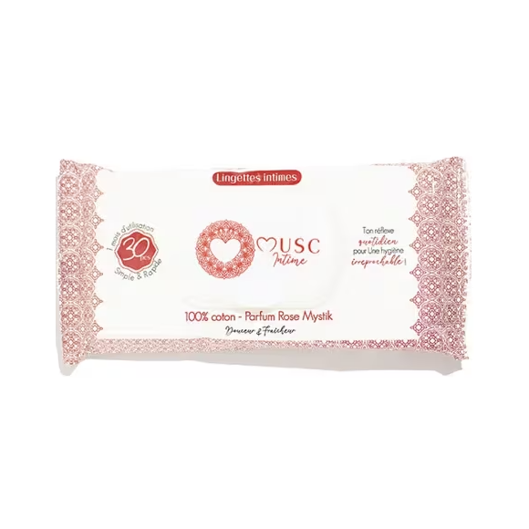 Lingettes intimes naturelles parfum rose mystik Musc Intime - paquet de 30 lingettes