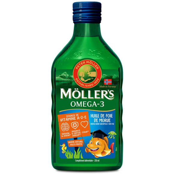 Omega 3 huile de foie de morue mutli-fruits Möller's - flacon de 250ml