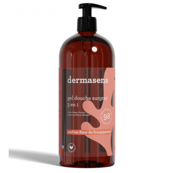 Dermasens gel douche corps surgras parfum fleur de frangipanier Marque Verte - flacon pompe de 1l