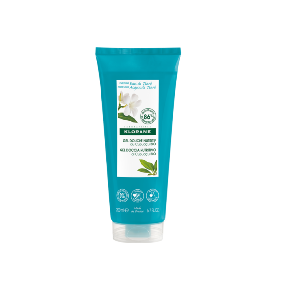 Gel douche nutritif au Cupuaçu bio Eau de Tiaré Klorane - tube de 200 ml
