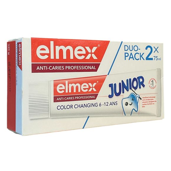 Anti-caries professional junior 6/12 ans color changing dentifrice Elmex - lot de 2 tubes de 75ml