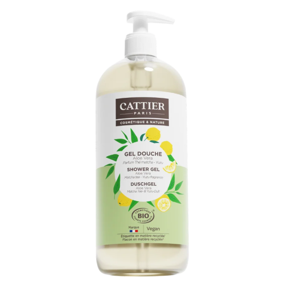 Gel douche Aloe Vera parfum Thé Matcha Yuzu bio Cattier - flacon-pompe de 1L