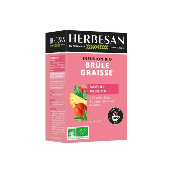 Infusion Brûle graisses bio saveur passion Herbesan - boite de 20 sachets