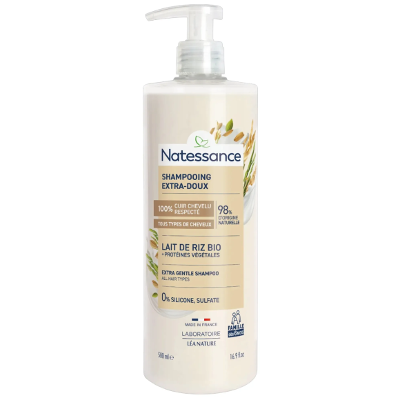 Shampooing extra-doux lait de riz bio Natessance