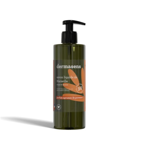 Dermasens Savon liquide de Marseille parfum agrumes de provence Marque Verte - flacon-pompe de 1L