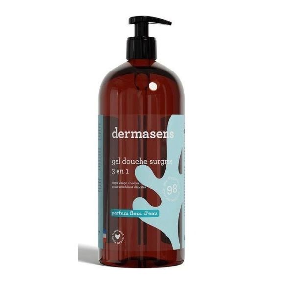Dermasens gel douche surgras 3en1 parfum fleur d'eau Marque Verte - flacon-pompe de 1L