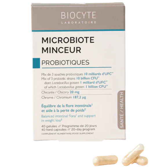 Microbiote minceur probiotiques Biocyte - boîte de 40 gélules 