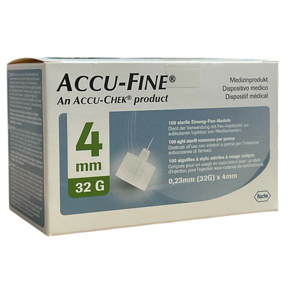 Accu-Fine aiguilles à stylo stériles à usage unique 4mm 32G Accu-Chek - boite de 100 aiguilles