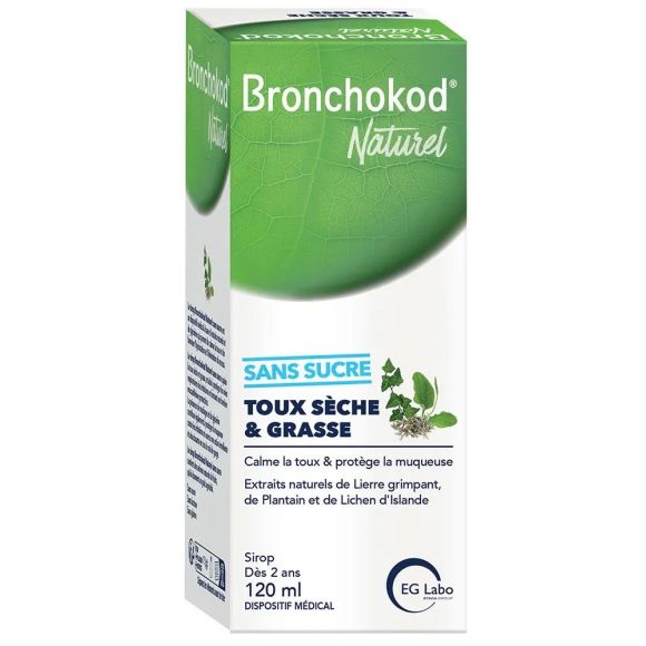 Bronchokod Naturel Sirop toux sèche et grasse sans sucre EG Labo - flacon de 120ml