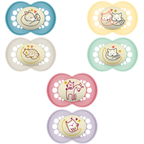 Sucettes anatomiques nuit Original nuit 6 mois et + Mam - lot de 2 sucettes