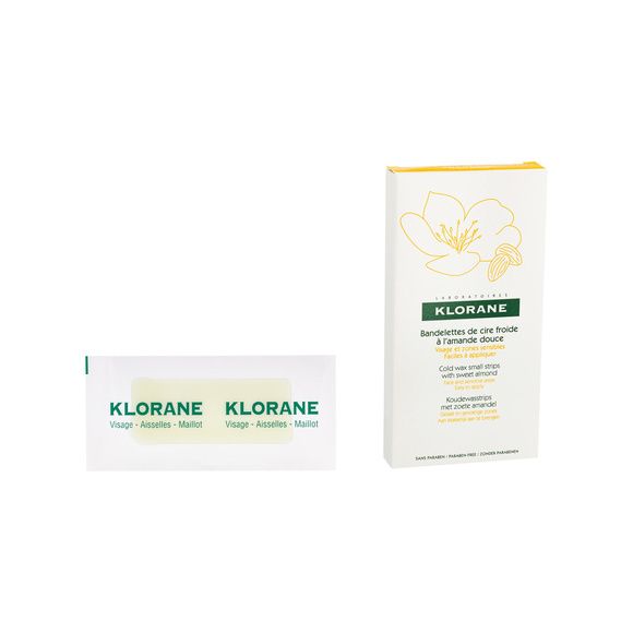 Bandelettes de cire froide à l'amande douce visage et zones sensibles Klorane - 6 doubles bandelettes