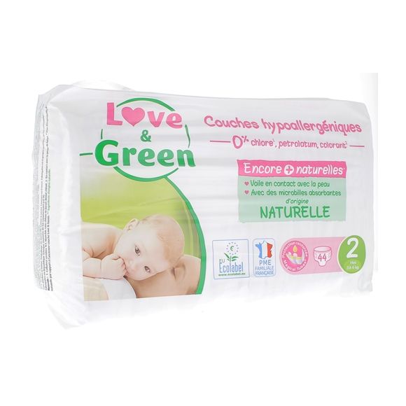 Couches hypoallergéniques taille 2 Love & Green - paquet de 44 couches