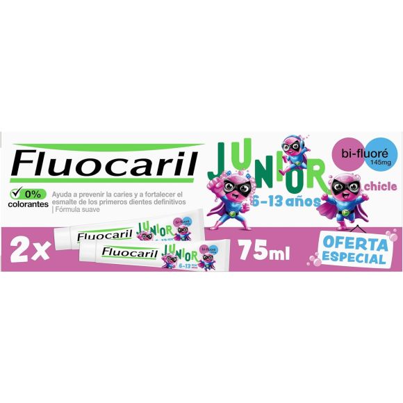 Dentifrice junior 6-13 ans arôme gel bubble Fluocaril - lot de 2 tubes de 75 ml
