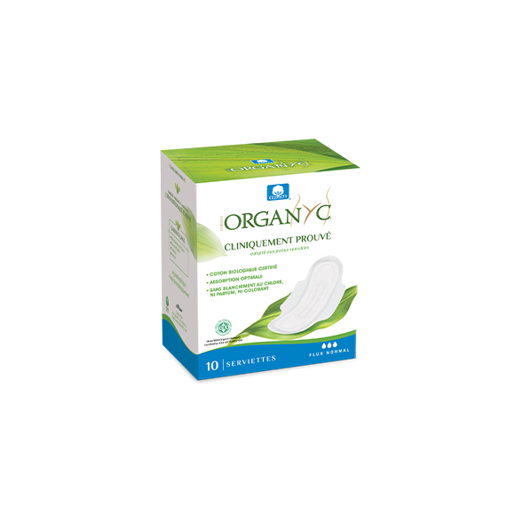 Serviette hygiénique normal extra-fine Organyc - paquet de 10 serviettes