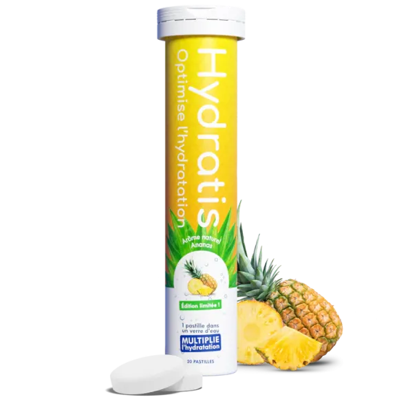 Solution d'hydratation goût ananas Hydratis - tube de 20 pastilles effervescentes