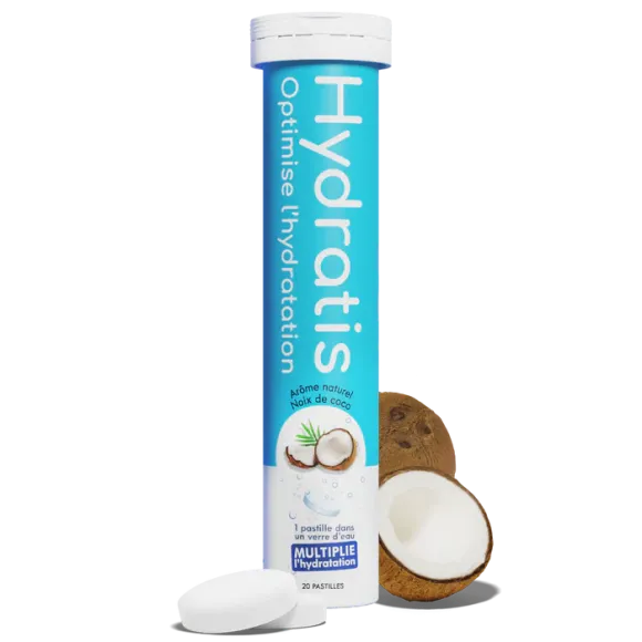 Solution d'hydratation goût noix de coco Hydratis - tube de 20 pastilles effervescentes