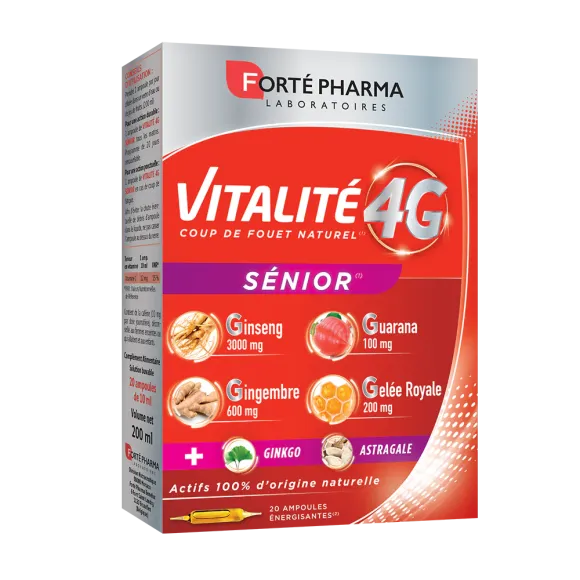 Vitalité 4G Sénior Forté Pharma - boite de 20 ampoules énergisantes