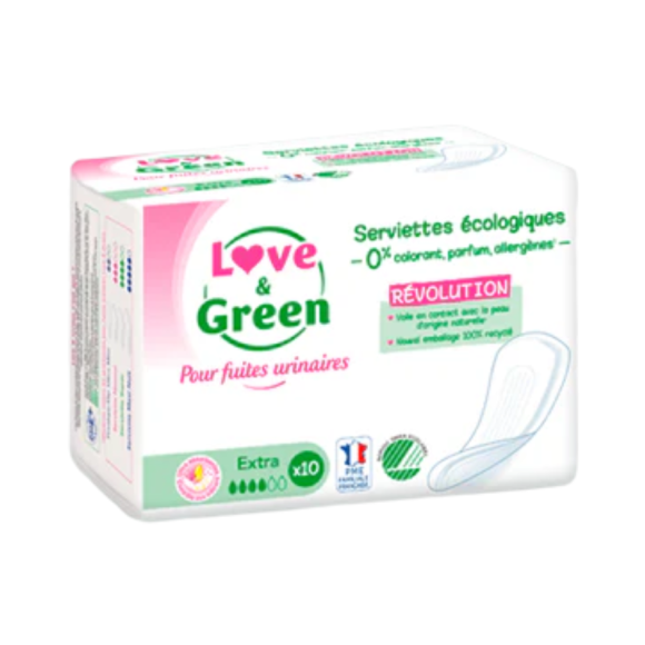 Serviettes pour fuites urinaires EXTRA Love&Green - 10 serviettes