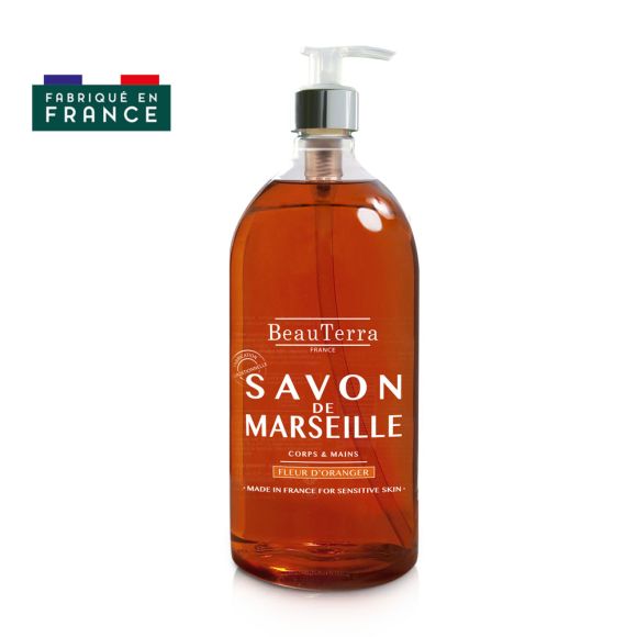Savon de marseille fleur d'oranger Beauterra - flacon-pompe de 1L